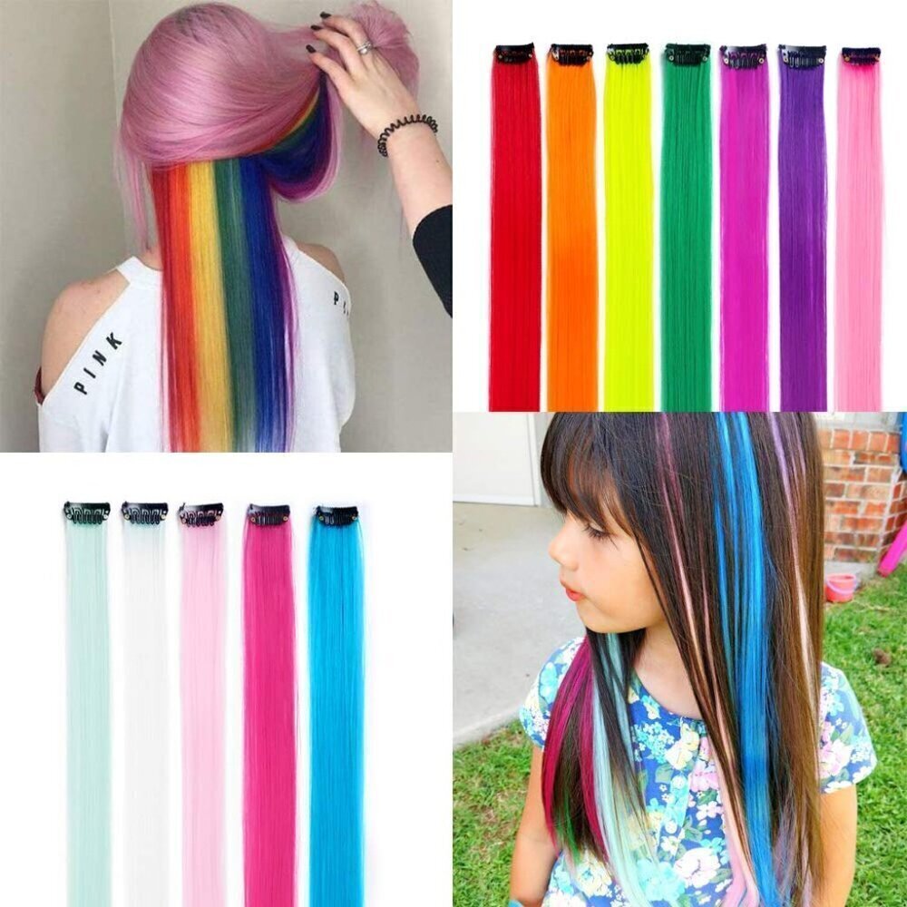 32Packs Colored Hair Extensions 20Inch Straight Color Clip in on Hair Extension - Picture 7 of 9